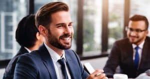 Businessman smiling during meeting