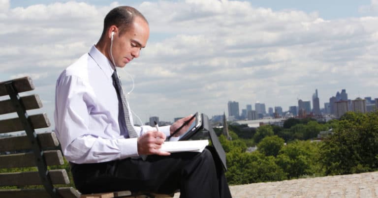 Studying business online.